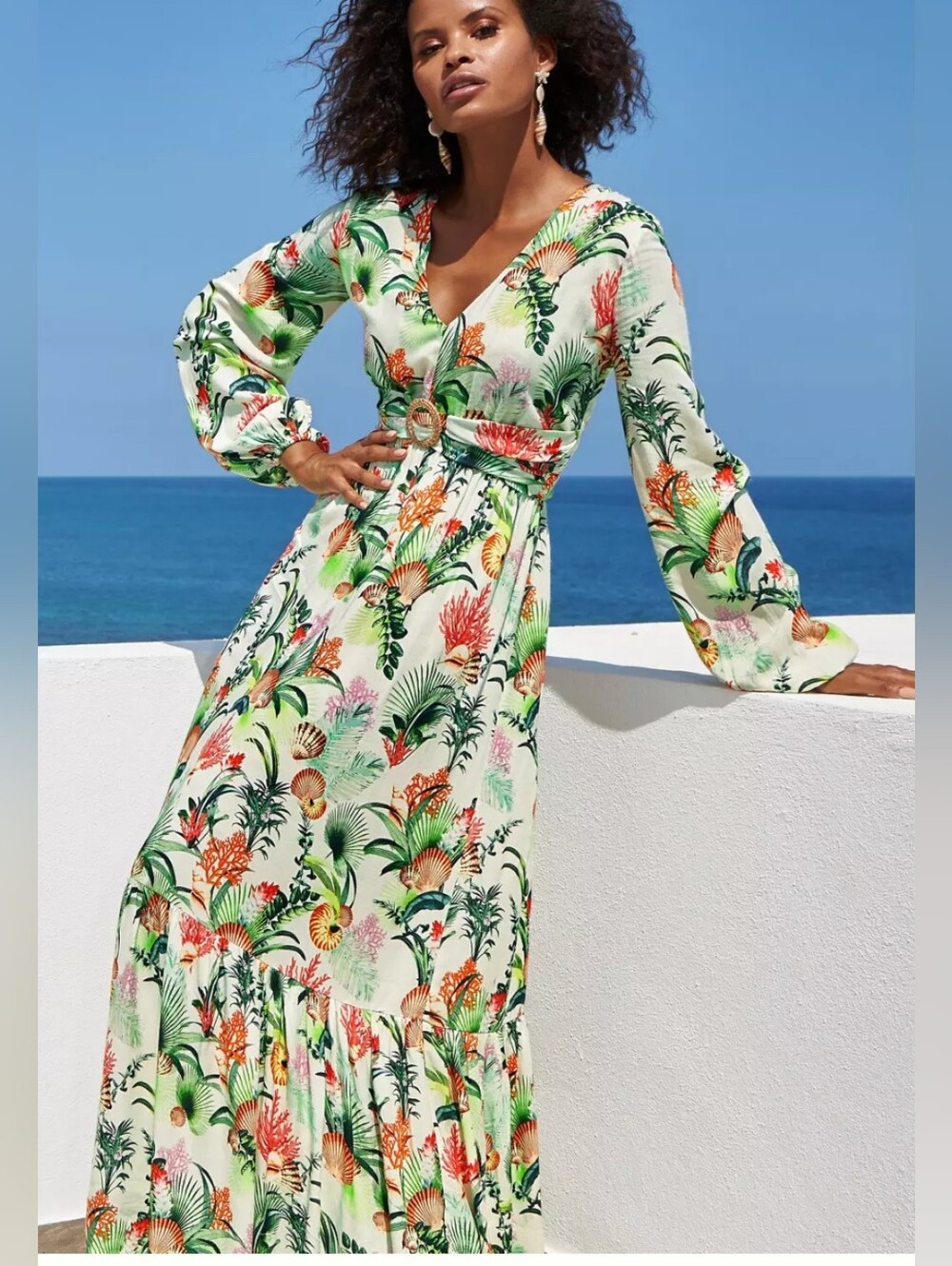 Boston Proper Women's Sea Life Maxi Dress Size 14 NWT Tropical Resortwear
